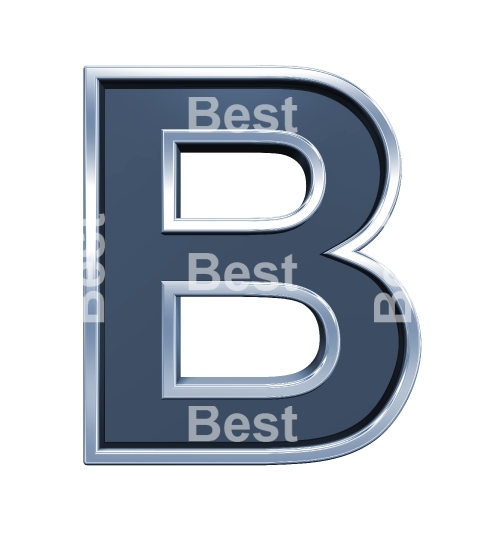 One letter from grey glass with chrome frame alphabet set, isolated on white. 