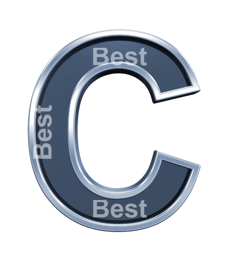 One letter from grey glass with chrome frame alphabet set, isolated on white. 