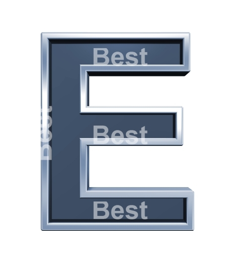 One letter from grey glass with chrome frame alphabet set, isolated on white. 