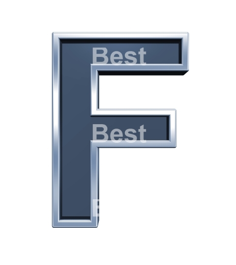 One letter from grey glass with chrome frame alphabet set, isolated on white. 