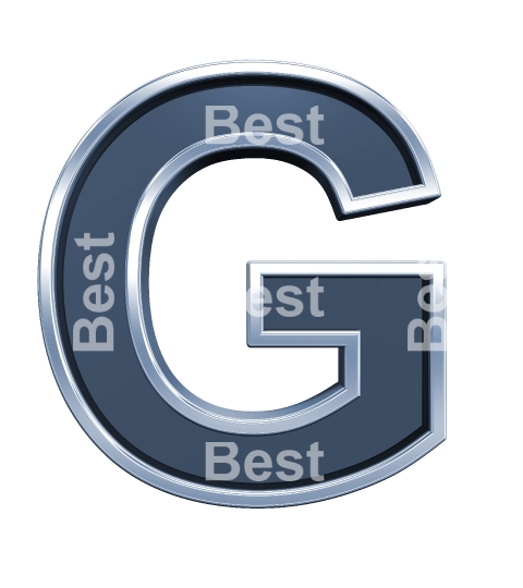 One letter from grey glass with chrome frame alphabet set, isolated on white. 