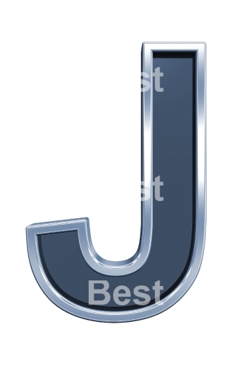 One letter from grey glass with chrome frame alphabet set, isolated on white. 