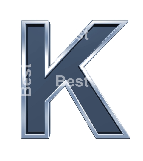 One letter from grey glass with chrome frame alphabet set, isolated on white. 