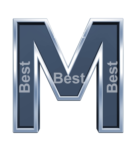 One letter from grey glass with chrome frame alphabet set, isolated on white. 