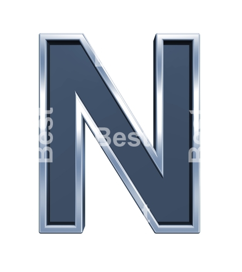 One letter from grey glass with chrome frame alphabet set, isolated on white. 
