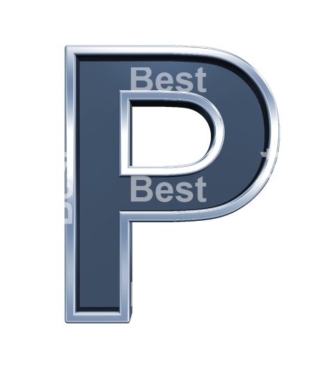 One letter from grey glass with chrome frame alphabet set, isolated on white. 
