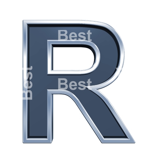 One letter from grey glass with chrome frame alphabet set, isolated on white. 