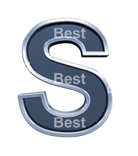 One letter from grey glass with chrome frame alphabet set, isolated on white. 