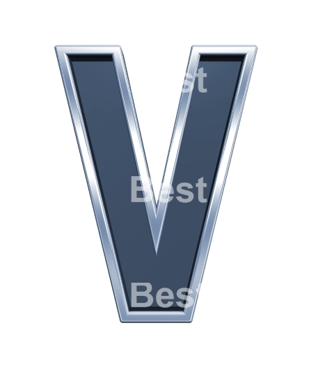 One letter from grey glass with chrome frame alphabet set, isolated on white. 