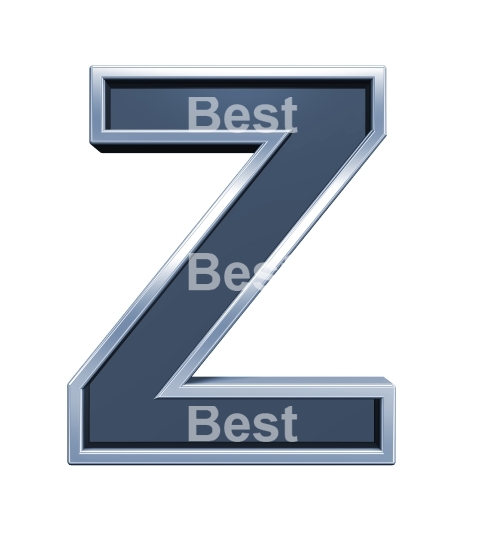 One letter from grey glass with chrome frame alphabet set, isolated on white. 