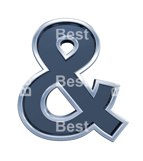 One letter from grey glass with chrome frame alphabet set, isolated on white. 