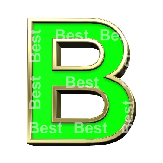 One letter from light green with gold frame alphabet set