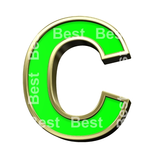 One letter from light green with gold frame alphabet set