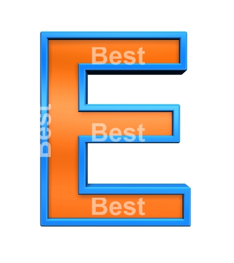 One letter from orange glass with blue frame alphabet set, isolated on white. 