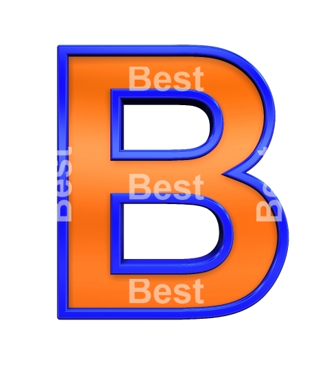 One letter from orange with blue frame alphabet set, isolated on white. 
