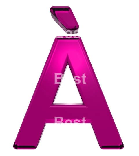 One letter from pink glass alphabet set, isolated on white.