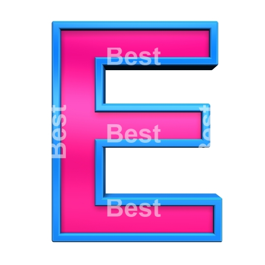 One letter from pink with blue frame alphabet set, isolated on white