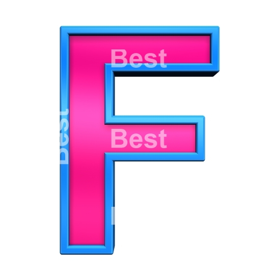 One letter from pink with blue frame alphabet set, isolated on white