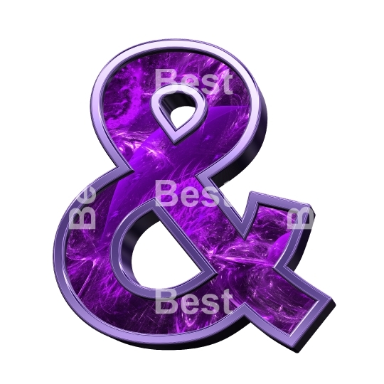 One letter from purple fractal with shiny frame alphabet set, isolated on white.