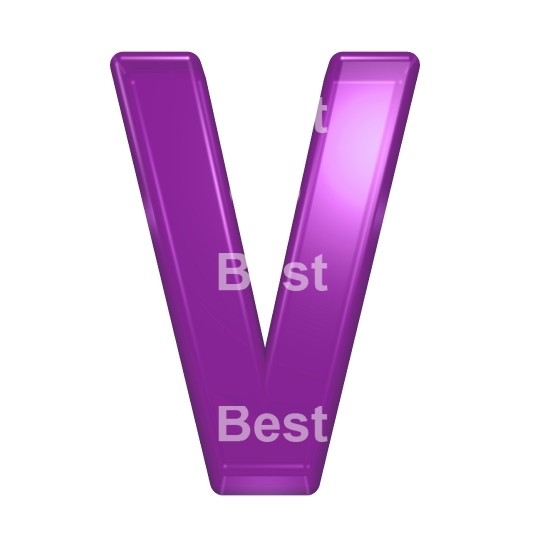 One letter from purple glass alphabet set, isolated on white.