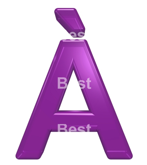 One letter from purple glass alphabet set, isolated on white.