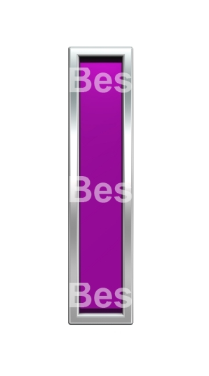 One letter from purple glass with chrome frame alphabet set, isolated on white. 