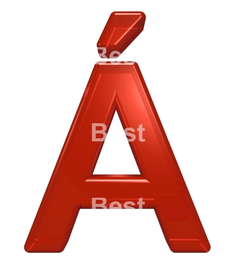One letter from red glass alphabet set, isolated on white.