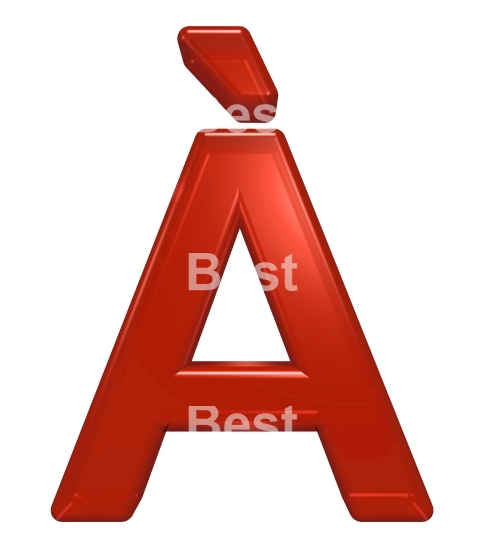 One letter from red glass alphabet set, isolated on white.