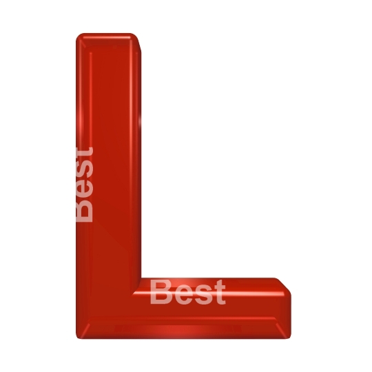 One letter from red glass alphabet set, isolated on white.