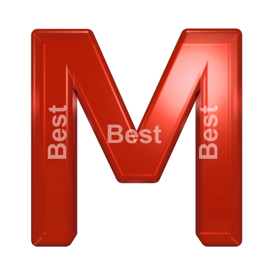 One letter from red glass alphabet set, isolated on white.
