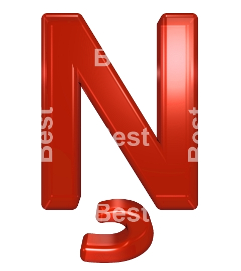 One letter from red glass alphabet set, isolated on white.