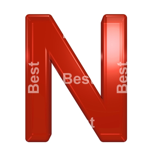 One letter from red glass alphabet set, isolated on white.
