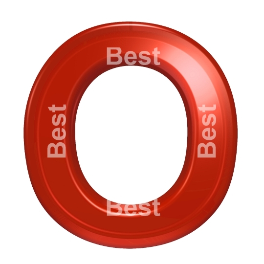 One letter from red glass alphabet set, isolated on white.