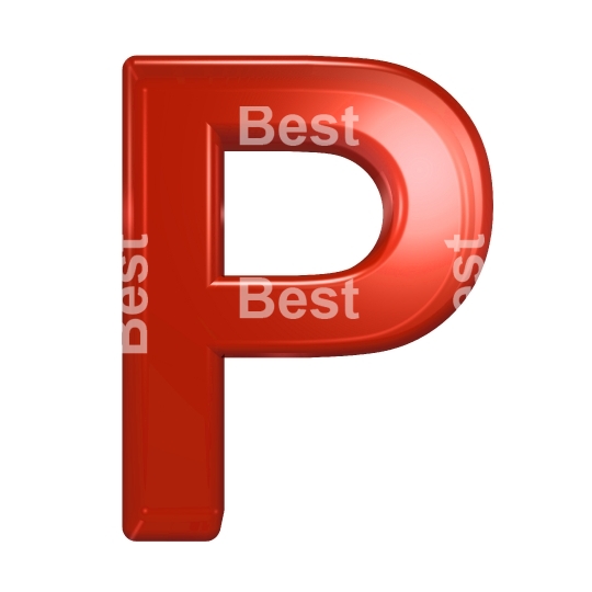 One letter from red glass alphabet set, isolated on white.