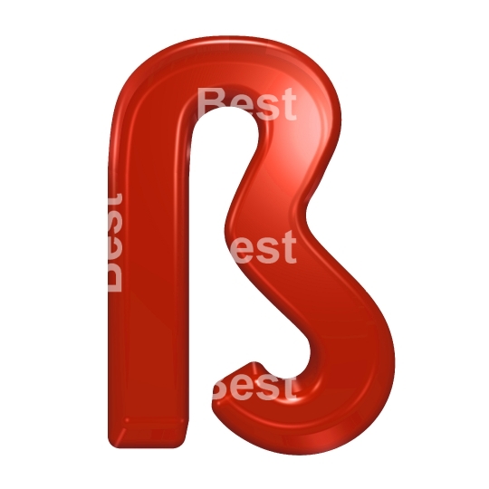 One letter from red glass alphabet set, isolated on white.