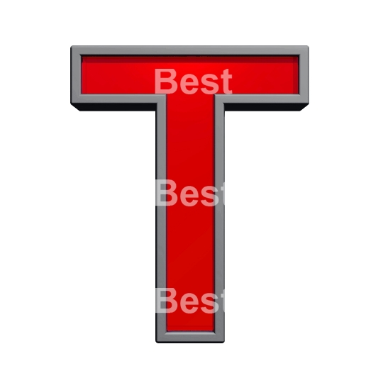 One letter from red glass with gray frame alphabet set, isolated on white. 