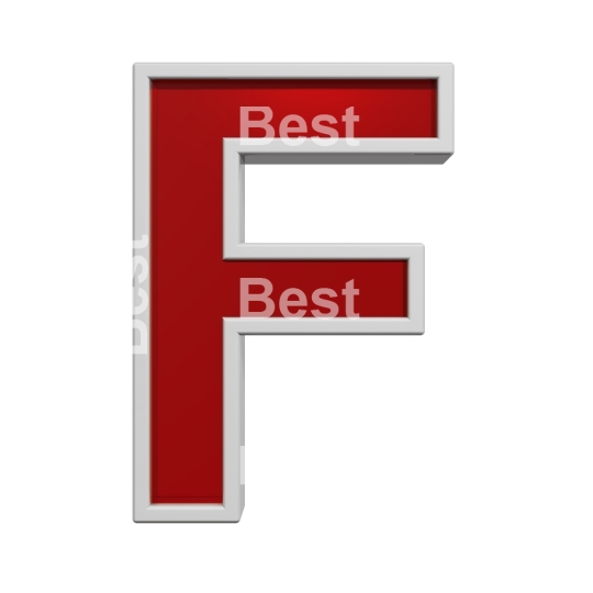 One letter from red glass with white frame alphabet set, isolated on white. 