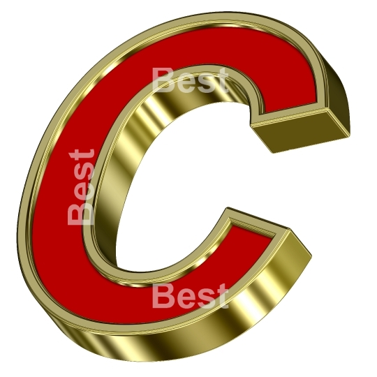 One letter from red with gold frame alphabet set, isolated on white. 