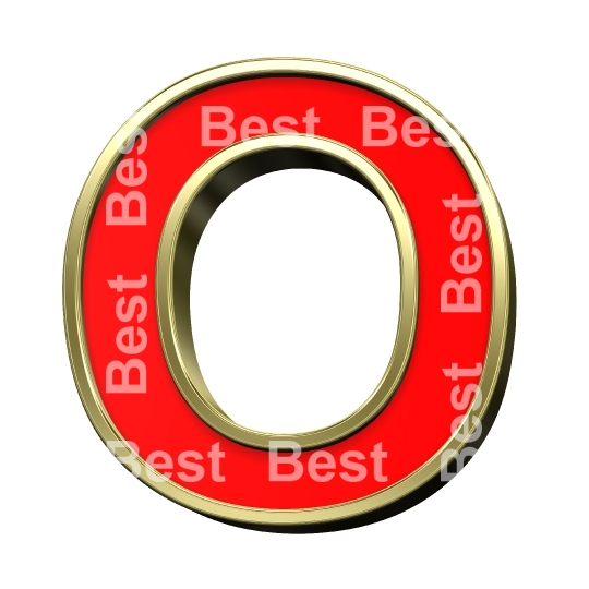 One letter from red with gold shiny frame alphabet set