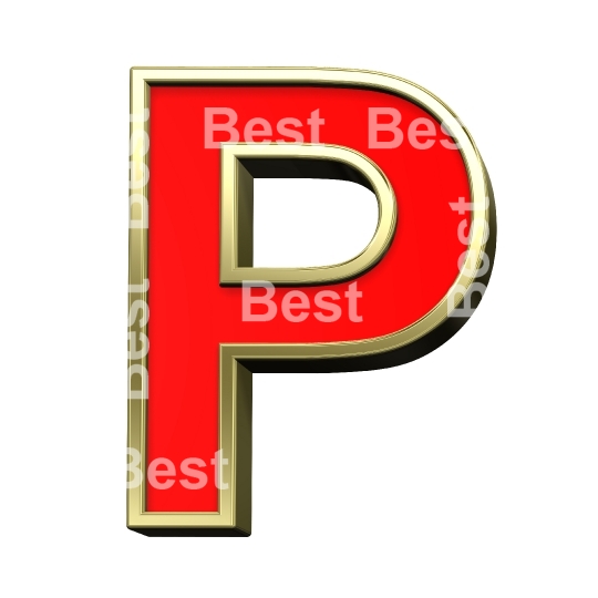 One letter from red with gold shiny frame alphabet set