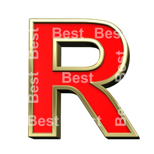 One letter from red with gold shiny frame alphabet set