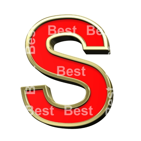 One letter from red with gold shiny frame alphabet set