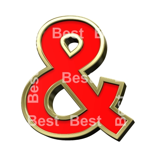 One letter from red with gold shiny frame alphabet set