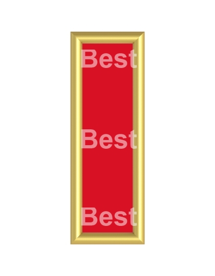 One letter from red with gold shiny frame alphabet set, isolated on white