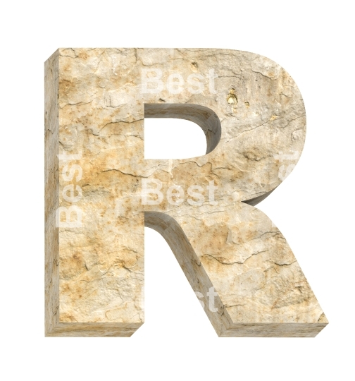 One letter from sandstone alphabet set isolated over white.