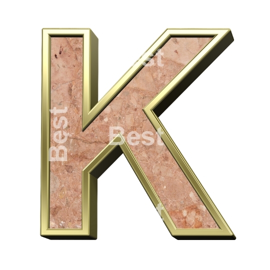 One letter from stone conglomerate with gold frame alphabet set isolated over white.