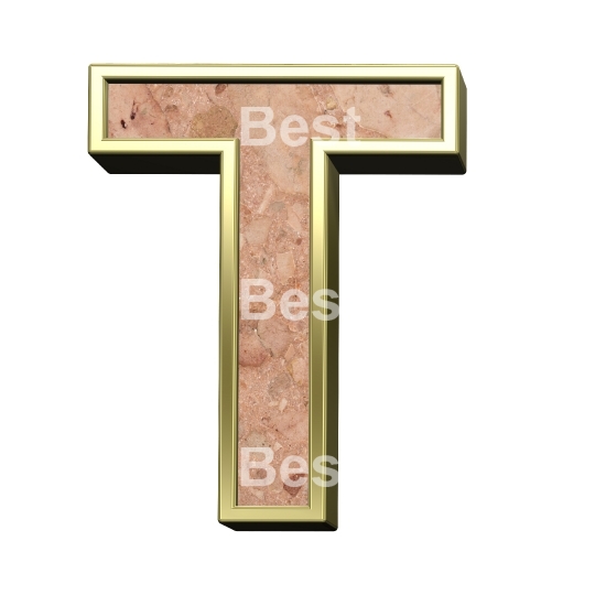 One letter from stone conglomerate with gold frame alphabet set isolated over white.