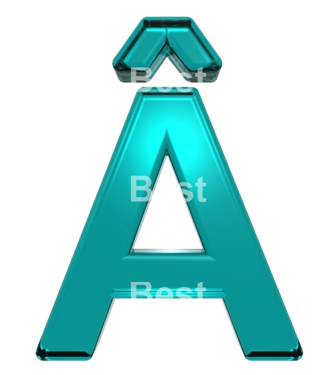 One letter from turquoise alphabet set, isolated on white.