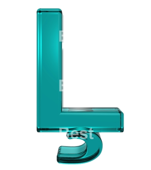 One letter from turquoise alphabet set, isolated on white.