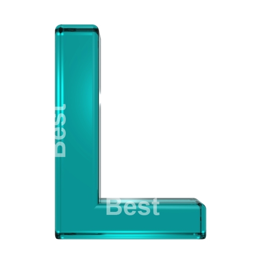 One letter from turquoise alphabet set, isolated on white.